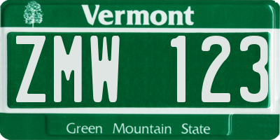 VT license plate ZMW123