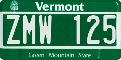 VT license plate ZMW125