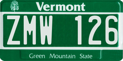 VT license plate ZMW126