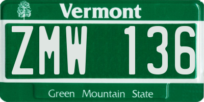 VT license plate ZMW136