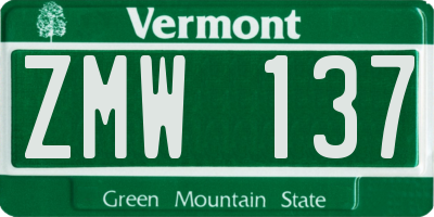 VT license plate ZMW137