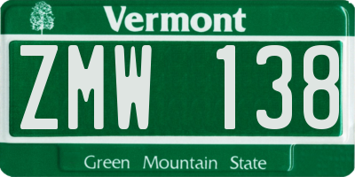 VT license plate ZMW138