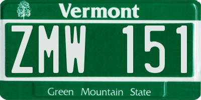 VT license plate ZMW151