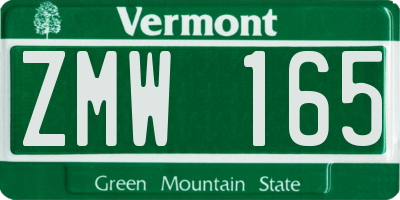 VT license plate ZMW165