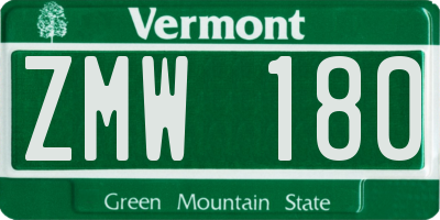 VT license plate ZMW180