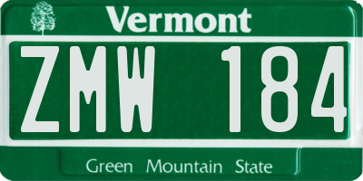 VT license plate ZMW184