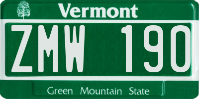 VT license plate ZMW190