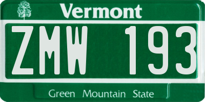 VT license plate ZMW193