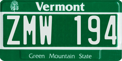 VT license plate ZMW194