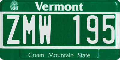 VT license plate ZMW195