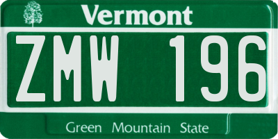 VT license plate ZMW196