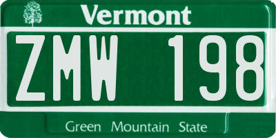 VT license plate ZMW198