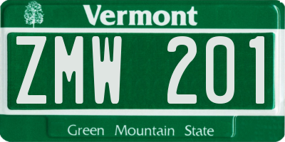 VT license plate ZMW201