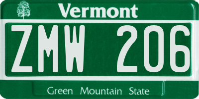 VT license plate ZMW206
