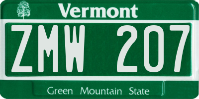 VT license plate ZMW207