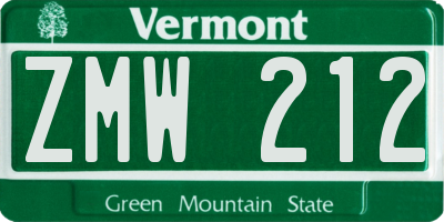 VT license plate ZMW212