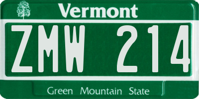 VT license plate ZMW214