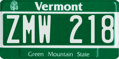 VT license plate ZMW218