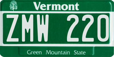 VT license plate ZMW220