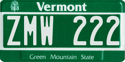 VT license plate ZMW222