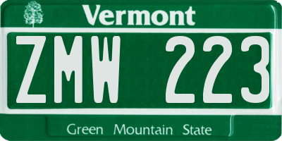 VT license plate ZMW223