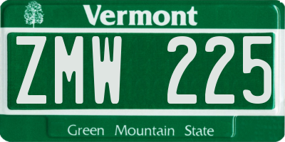 VT license plate ZMW225