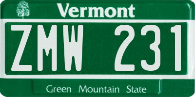 VT license plate ZMW231