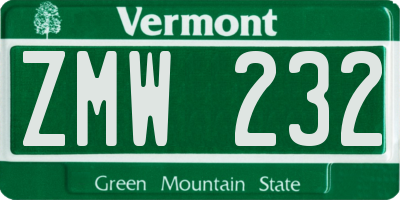 VT license plate ZMW232