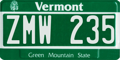 VT license plate ZMW235