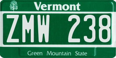 VT license plate ZMW238