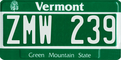 VT license plate ZMW239