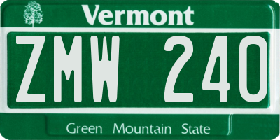 VT license plate ZMW240