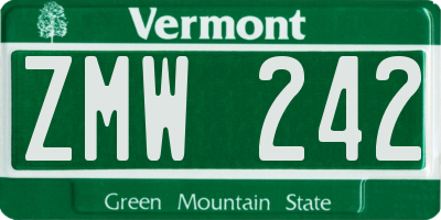 VT license plate ZMW242