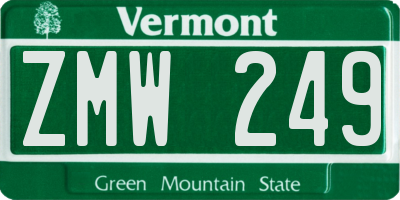 VT license plate ZMW249