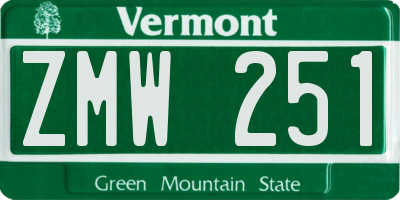VT license plate ZMW251