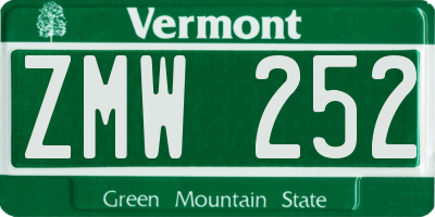VT license plate ZMW252