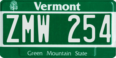 VT license plate ZMW254