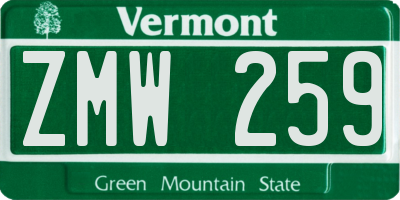 VT license plate ZMW259
