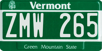 VT license plate ZMW265