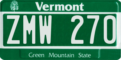 VT license plate ZMW270