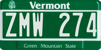 VT license plate ZMW274