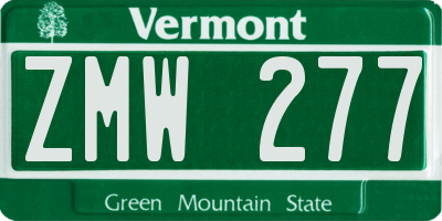 VT license plate ZMW277
