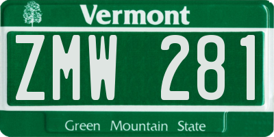 VT license plate ZMW281