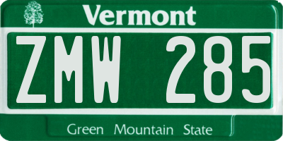VT license plate ZMW285