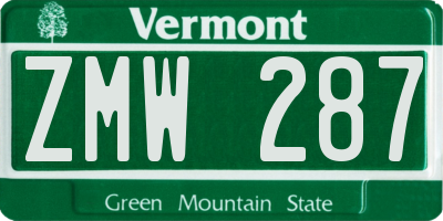 VT license plate ZMW287