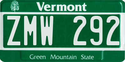 VT license plate ZMW292