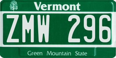 VT license plate ZMW296