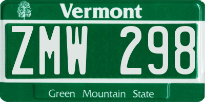 VT license plate ZMW298