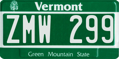 VT license plate ZMW299