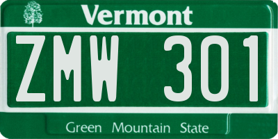 VT license plate ZMW301